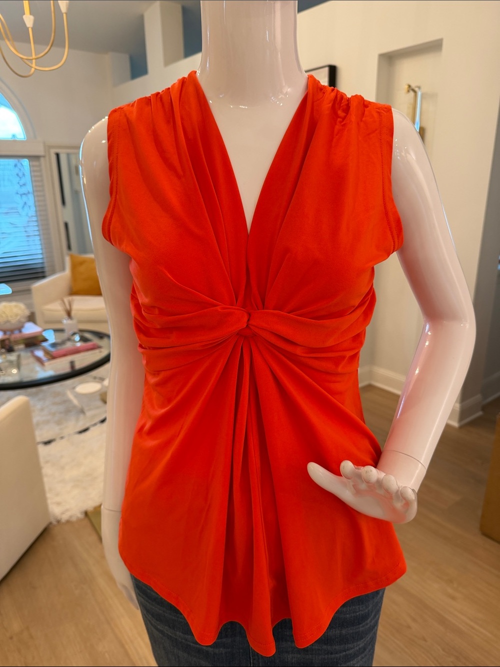 Allure Bright Orange Twist-Front Sleeveless V-Neck Top